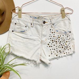 free people | golden hippie studded cutoffs white acid wash 28